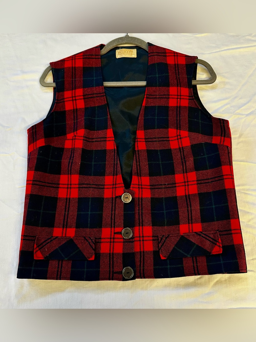 VTG Pendleton 100% Virgin Wool Plaid Vest Red M/L